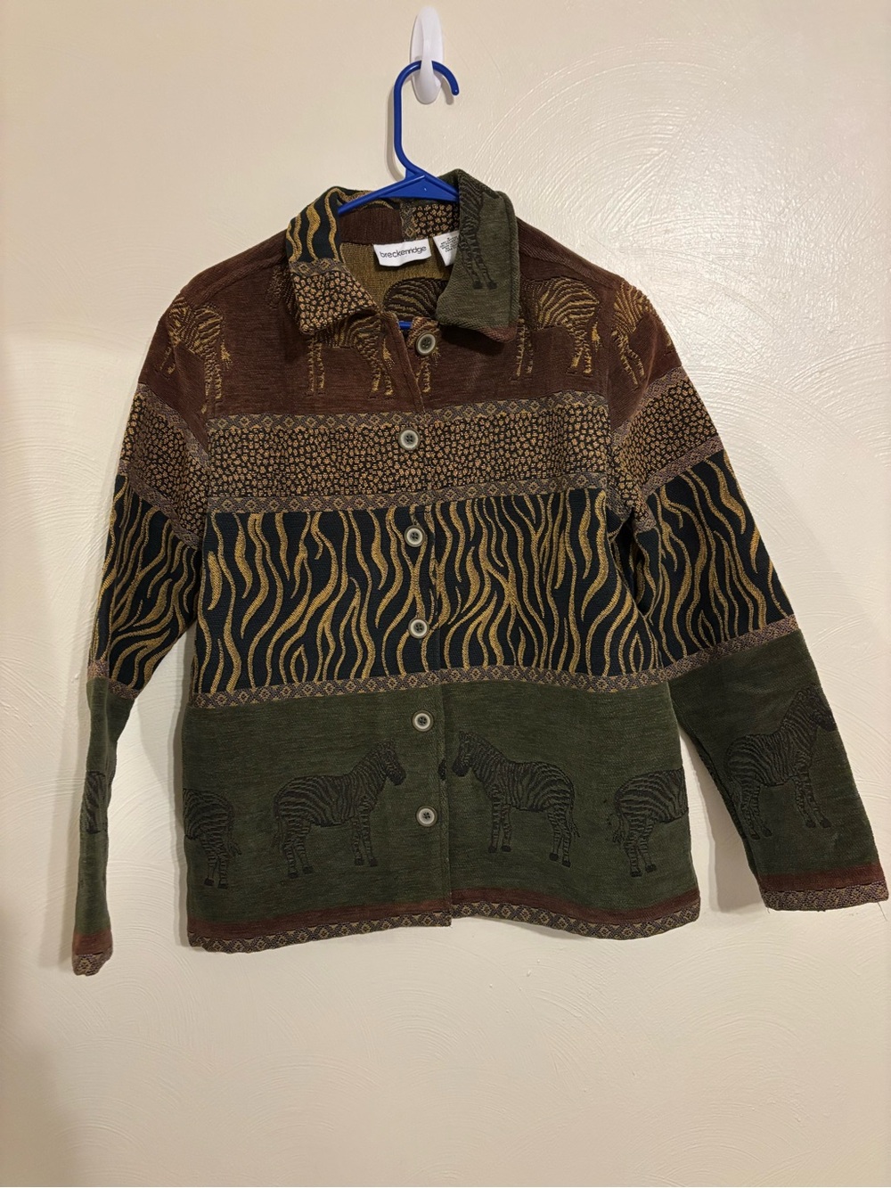 Breckenridge Zebra Animal Print Button Front Jacket Women’s Small Safari Y2K